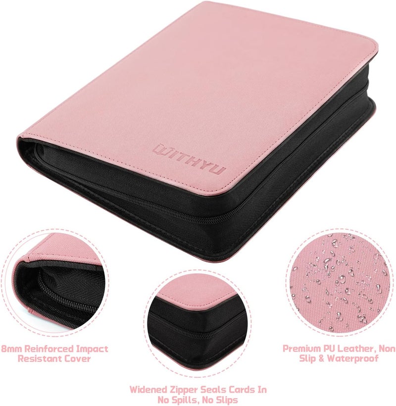 WITHYU Toploader Binder Holds 128 Top Loaders, 4 Pocket Ringless Card Holder for 3" x 4" Rigid Cards, Trading Card Album Small Top Loader Binder for Sports, TCG, MTG (Pink) - Image 3